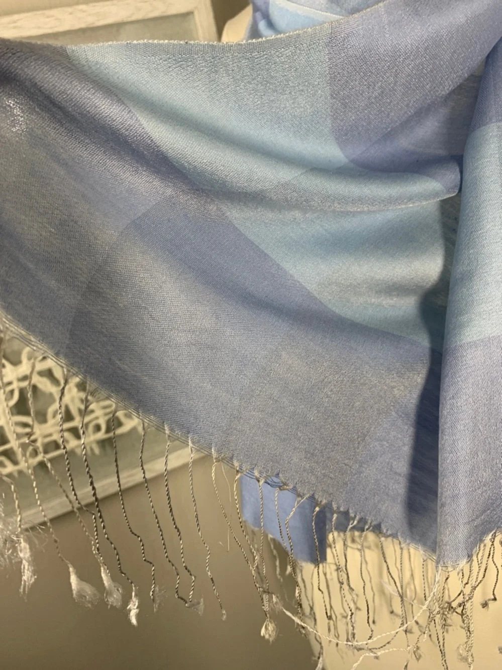 Two tone blue striped scarf silk
